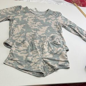 Camouflage Long Sleeve Top and Shorts Set